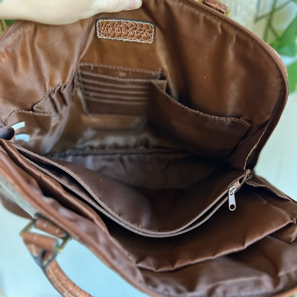 Vintage Croc Embossed Brown Vinyl Laptop Bag Briefcase 12x16 Work Office